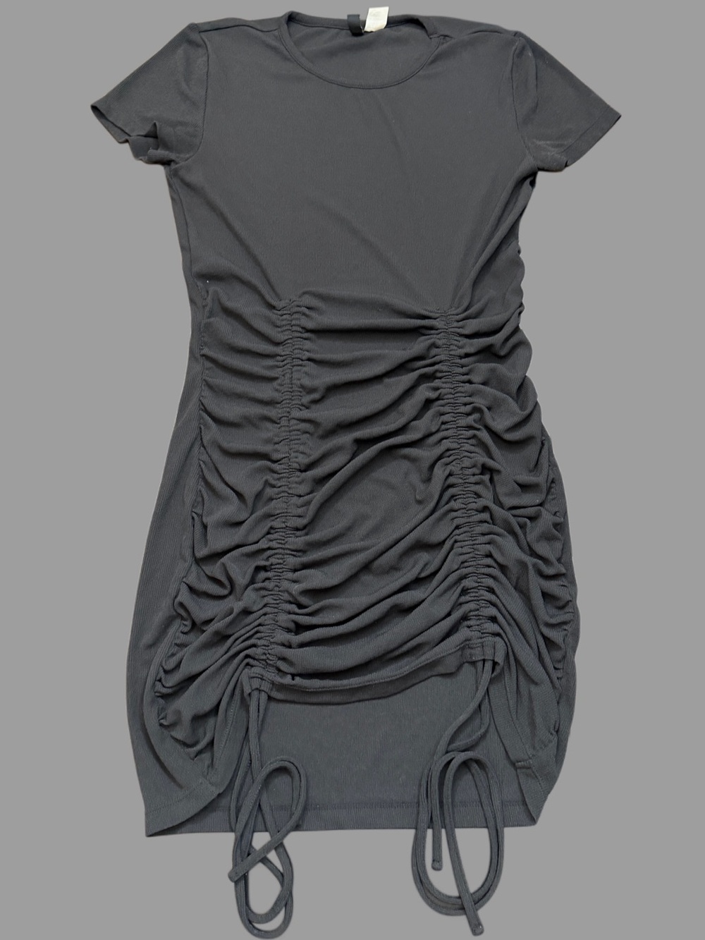 H&M Charcoal Gray Ruched Tie-Detail Mini Dress